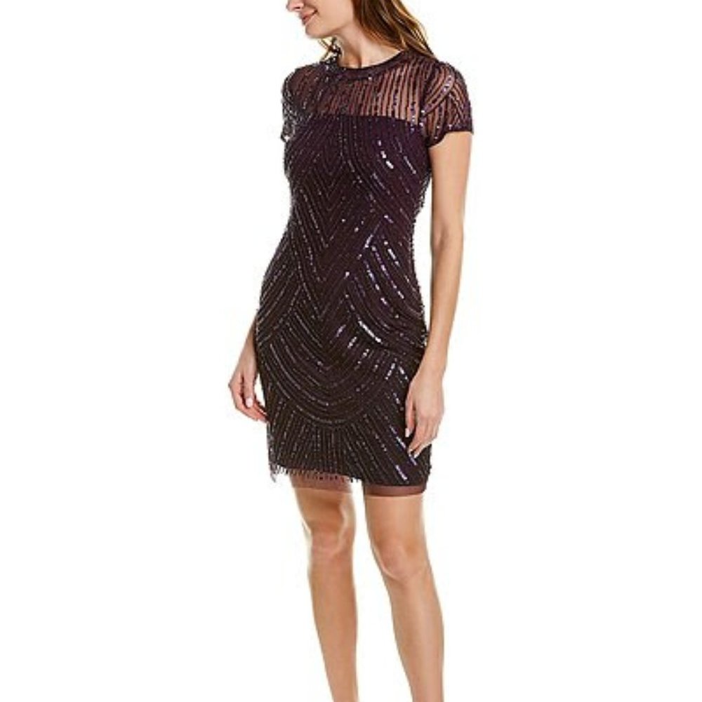 Sequin Mini Dress Short Beaded Cocktail Dress AMETHYST